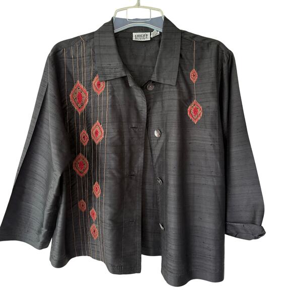 Chico’s Jackets & Blazers - Chico's Design jacket 100% silk embroidered red diamond patterns Size L